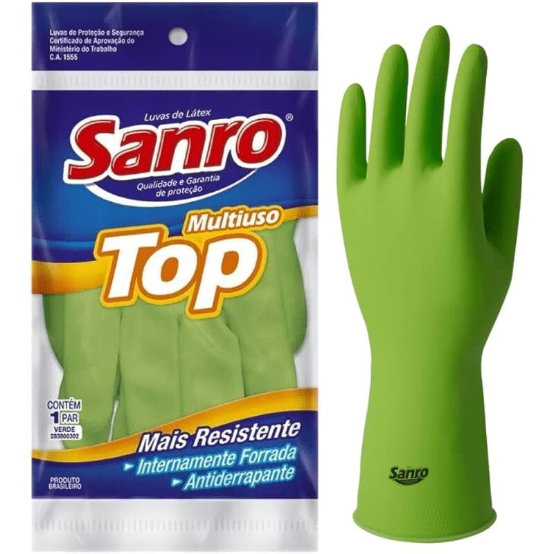 LUVA LATEX P TOP SANRO VERDE C.A. 40045 P/LIMPEZA